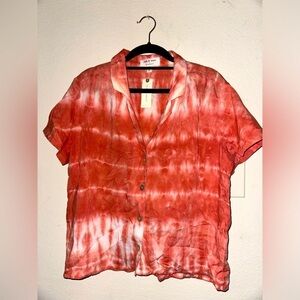 NWT Cloth & Stone Anthropologie women’s pink tie dye button up blouse S summer